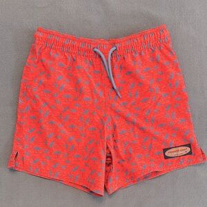 Vineyard Vines Coral red and Blue Swim Trunks umbrella print boys size 6